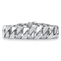 PalmBeach Jewelry Men&#39;s Silvertone Diamond Interlocking-Link Bracelet 8.5&quot; - £94.95 GBP