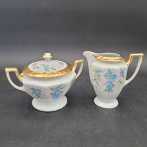 Vintage c.1940s Rosenthal Creamer &amp; Lidded Sugar Set Blue Floral &amp; Gold ... - £23.73 GBP