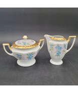 Vintage c.1940s Rosenthal Creamer &amp; Lidded Sugar Set Blue Floral &amp; Gold ... - $40.60 CAD