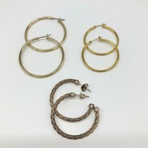 Set of 3 Goldtone Hoop Earrings Approximately 1.5 Inches Fun Funky - £9.59 GBP