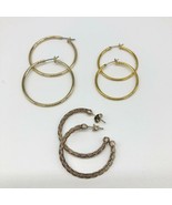 Set of 3 Goldtone Hoop Earrings Approximately 1.5 Inches Fun Funky - £9.49 GBP