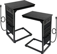 Amhancible C Shaped End Table With Charging Station Set Of 2,Side Table With Usb - £69.15 GBP