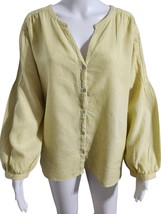 Anthropologie joie Linen Blouse W/ Ballon Sleeve Yellow Large Hi-Low Hem - $31.97 CAD