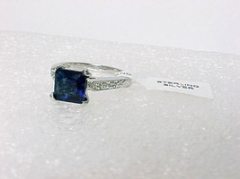 Sapphire Blue CZ Sterling Silver RING with accents - Size 5 - NEW with TAGS - £31.87 GBP