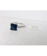 Sapphire Blue CZ Sterling Silver RING with accents - Size 5 - NEW with TAGS - £31.97 GBP