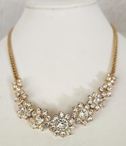 TRIFARI Choker Floral Necklace Crystal Rhinestones  Gold Tone Rope Chain... - £59.72 GBP