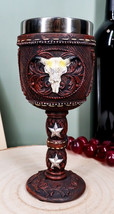 Western Cow Skull Western Stars Floral Scroll Faux Tooled Leather Wine Goblet - £22.01 GBP