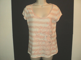 Lauren Conrad Top Size S Cap Sleeves Cream &amp; Peach Fringed Accents, Sequins - £9.91 GBP