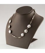 Sterling Silver Opera Length Station Coin Pearl Necklace Gorgeous - $16,645.11 MXN