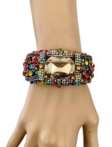 1.3/8" Wide Multicolor Rhinestones Hinged Statement Chunky  Party Bracelet - £21.26 GBP