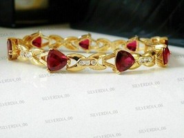 5.90Ct Trillion Cut Simulated Ruby Women&#39;sTennis Bracelet Gold Plated 925Silver - £166.17 GBP