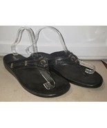 MINNETONKA Mocassins Black Leather Slide On Silverthorne Thong Sandals S... - £14.34 GBP