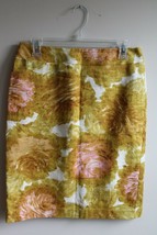 Talbots 4 Woven Cotton Mustard Yellow Pink Floral Pencil Skirt - £17.27 GBP