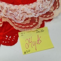 24 Yards Of 2&quot; Double Ruffled Lace Trim Peach &amp; White Floral Vintage  - $34.19 CAD
