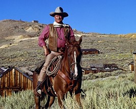 John Wayne in Chisum iconic pose on horseback by western town legend 16x20 Canva - $69.99