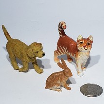 Lot of 3 Tabby Cat Golden Retriever Puppy Safari Ltd Pet Figures &amp; Bunny Rabbit - £9.34 GBP
