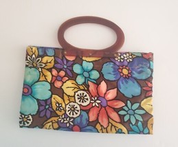 Vintage Handbag to Tote Funky Flower Power Floral Acrylic Handles Ladys ... - £14.07 GBP
