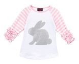 NEW Baby Girls Silver Easter Bunny Pink Ruffle Sleeve Shirt 6-12 Months - $7.99