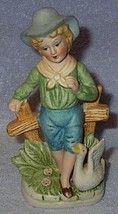 Vintage Bisque Country Blue Boy with Goose Figure - £5.53 GBP