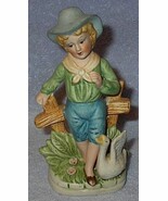 Vintage Bisque Country Blue Boy with Goose Figure - $9.53 CAD