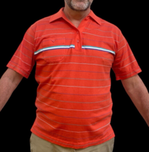 Vintage Par Four Golf Shirt Polo Large L Polycotton Orange Striped 90s - $18.00