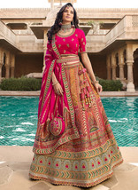 Beautiful Pink Multi Embroidery Wedding Lehenga Choli With Belt360 - £193.46 GBP