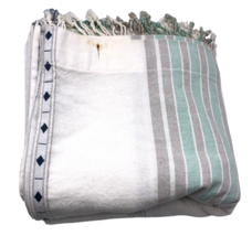 Threshold Shower Curtain Fabric White Gray Blue / Green Stripe Diamond F... - $27.74