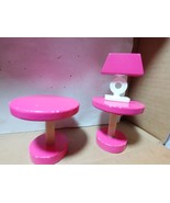 Wooden Dollhouse Furniture 2 Coffee Tables and 1 Lamp Hot Pink &amp; White  - $10.00