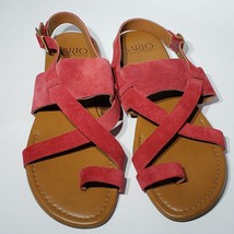 Franco Sarto Gia Red Suede Leather Sandal Flats Women Sz 8.5 Adjustable Strap - £33.63 GBP