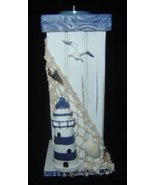 Lighthouse Tealight Holder Wood Nautical Design Blue Seaside Candle Ocean - €13,45 EUR