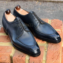 Handmade Men&#39;s Leather Oxfords Two Tone Black Burnished Toe Wingtip  shoes-845 - £175.44 GBP