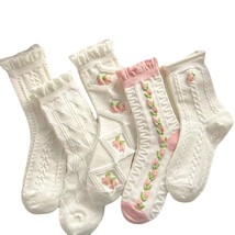 5 Pairs White Cute Socks, Women&#39;S Lace Ruffles Ankle Casual Sock, Cottag... - £22.02 GBP
