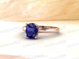 Natural Blue Sapphire Oval Gemstone Sterling Silver Handmade Women Ring Jewelry - £43.50 GBP