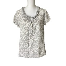 Old Navy Womens Size L Casual Short Sleeves Floral Top Gray White Cotton - £9.00 GBP