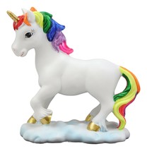Beautiful Rainbow Mane Gold Horn Unicorn Mare Horse Walking On Clouds Figurine - £19.17 GBP