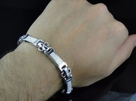 8&quot; Statement Link Men&#39;s Bracelet 1 Ctw Brilliant Moissanite 14K White Go... - $160.58