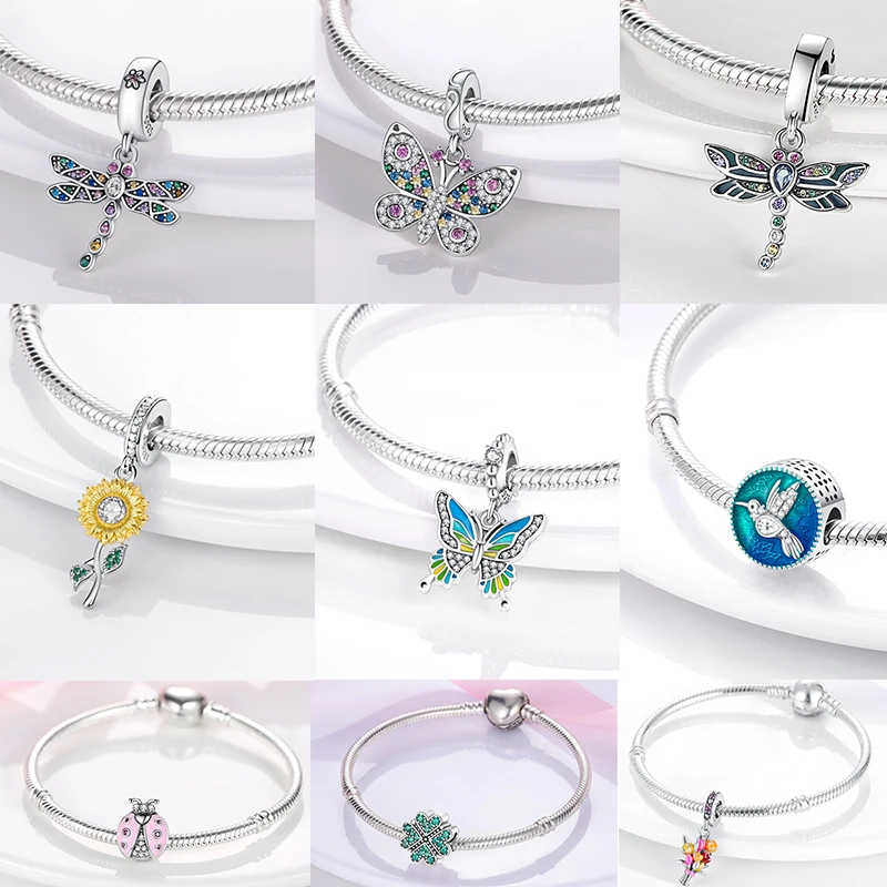 Play 925 Sterling Silver Aerfly Dragonfly Charms Heart A For Bracelet DIY Origin - £23.09 GBP