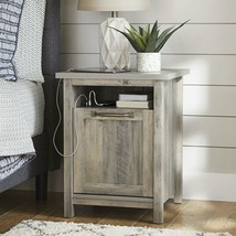 Farmhouse Nightstand USB Modern Table Accent End Rustic Gray Bedroom Living Room - £150.67 GBP