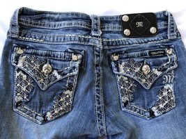 Miss Me Jeans Girls Bootcut Bling Pockets Blue Denim JK5810B Girls Size 16 - $24.00
