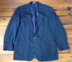 Lands End Dark Charcoal Gray Pinstripe 100% Wool Suit Jacket USA Made 46L 48&quot; - £48.06 GBP
