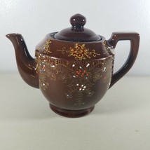 Teapot Moriage Japan Brown With Flowers - $19.48