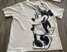 Disney-H&amp;M White With Black Minnie Mouse Sketch T-Shirt Small - £5.64 GBP