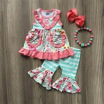 NEW Boutique Floral Tunic Pocket Dress Ruffle Shorts Girls Outfit Set - £13.58 GBP