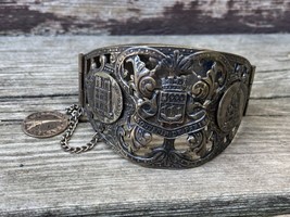 VINTAGE HINGE CUFF BRACELET W SAFETY PIN SOUVENIR DE PARIS W HALLMARK - $123.70