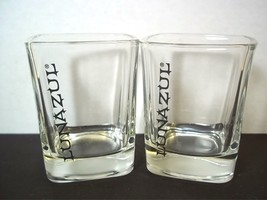 Pair of Square shot glasses x 2 LUNAZUL Tequila Black barbed letters on clear - £6.47 GBP