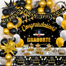 Graduation Decorations Class of 2024, Black and Gold Graduation Decorations, 202 - £30.04 GBP