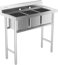 Commercial 304 Stainless Steel Sink 3 Compartment Free Standing Utility ... - £302.83 GBP