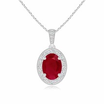 ANGARA Vintage Style Oval Ruby Pendant with Diamond Halo in 14K Solid Gold - £1,717.96 GBP