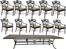 11 piece aluminum outdoor dining set table 120&quot;  with 10 Palm tree dinin... - £3,295.60 GBP
