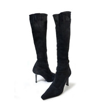 $750 LORIBLU Boots 37 Black Kid Suede Stretch Slim Boots *PRIMO* Size 7 - £275.76 GBP